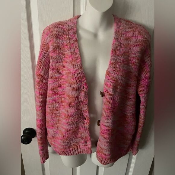 John Paul Richard Orange / Pink Button Cardigan Sweater Size s - Picture 4 of 10